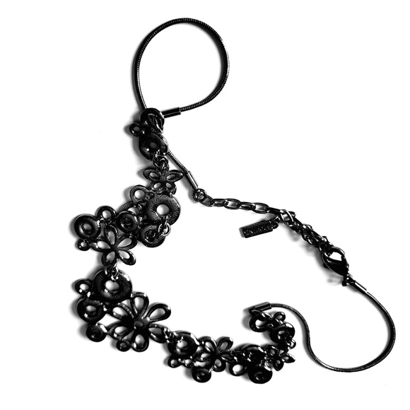 SPOUTNIK Titanium Black Chain Link Circles & Floral Shapes Rhinestone Necklace - Picture 8 of 8